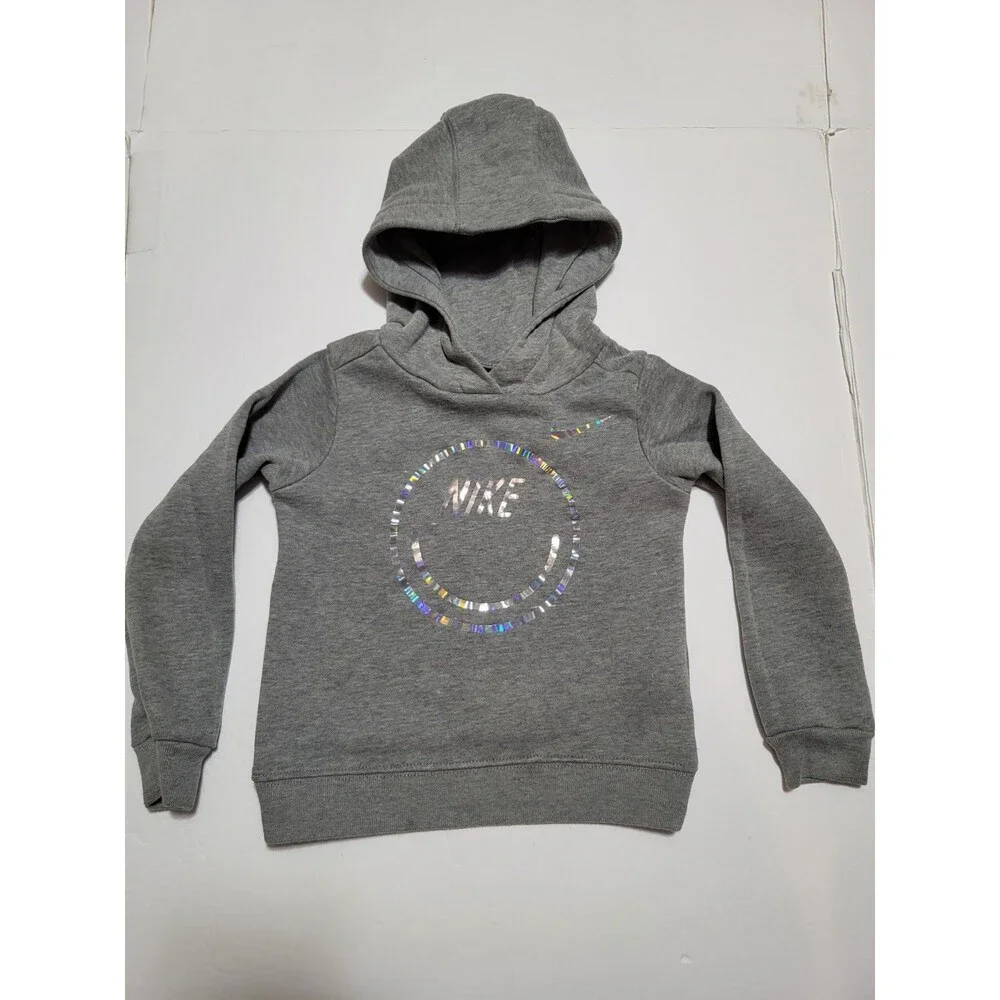 (#L3) Nike  Girls Swoosh Print Pullover Hoodie Gray Size Toddler 3T (2-3 YRS )